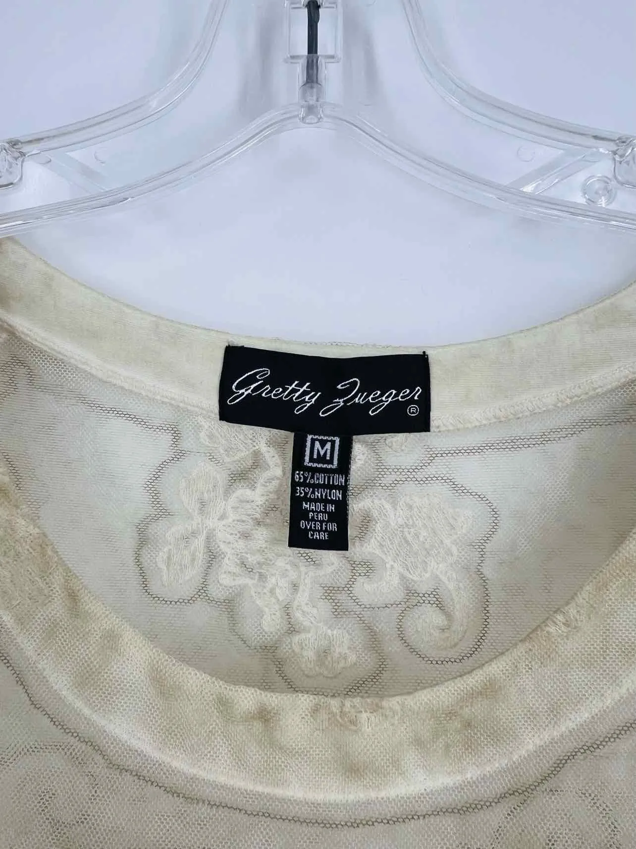 Gretty Zueger Size M Ivory Lace Embroidered Tops Tunic