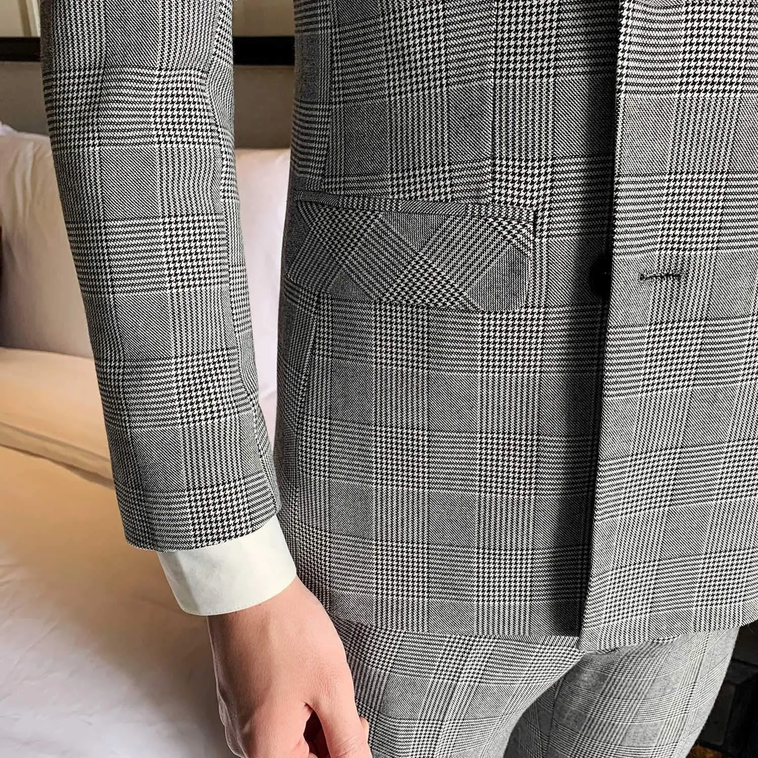Grey Men's Suit, Plaid Double Breast 3-Piece Suit