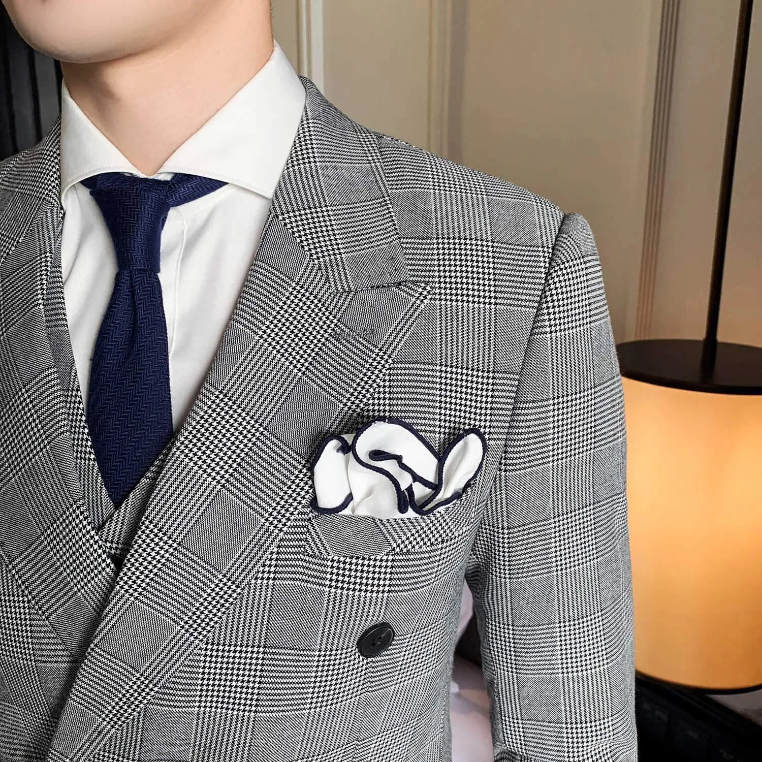 Grey Men's Suit, Plaid Double Breast 3-Piece Suit