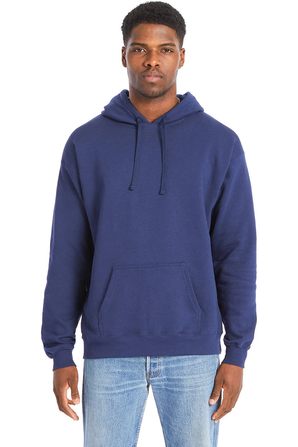 Hanes Mens Perfect Sweats Hooded Sweatshirt Hoodie w/ Pouch Pocket - Navy Blue