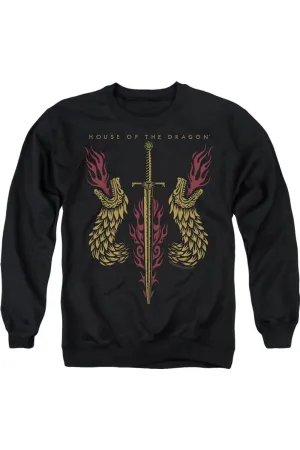 House Of The Dragon Sword And Dragon Heads Adult Crewneck Sweatshirt