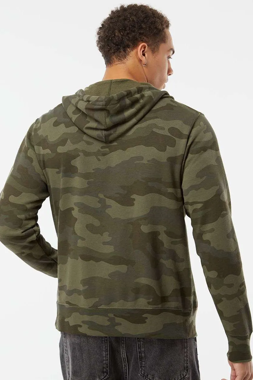 Independent Trading Company Mens Full Zip Hooded Sweatshirt Hoodie w/ Pockets - Forest Green Camo
