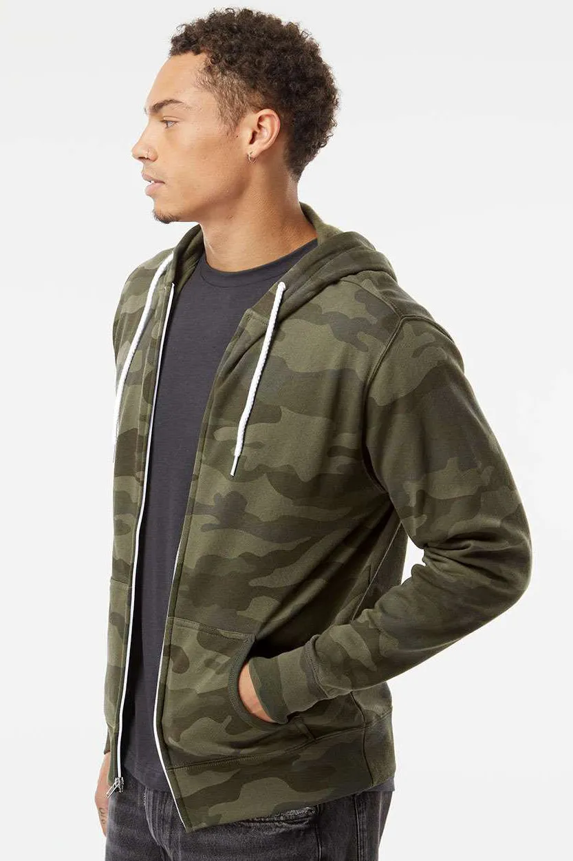 Independent Trading Company Mens Full Zip Hooded Sweatshirt Hoodie w/ Pockets - Forest Green Camo