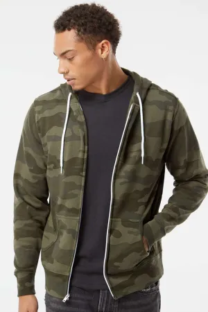 Independent Trading Company Mens Full Zip Hooded Sweatshirt Hoodie w/ Pockets - Forest Green Camo
