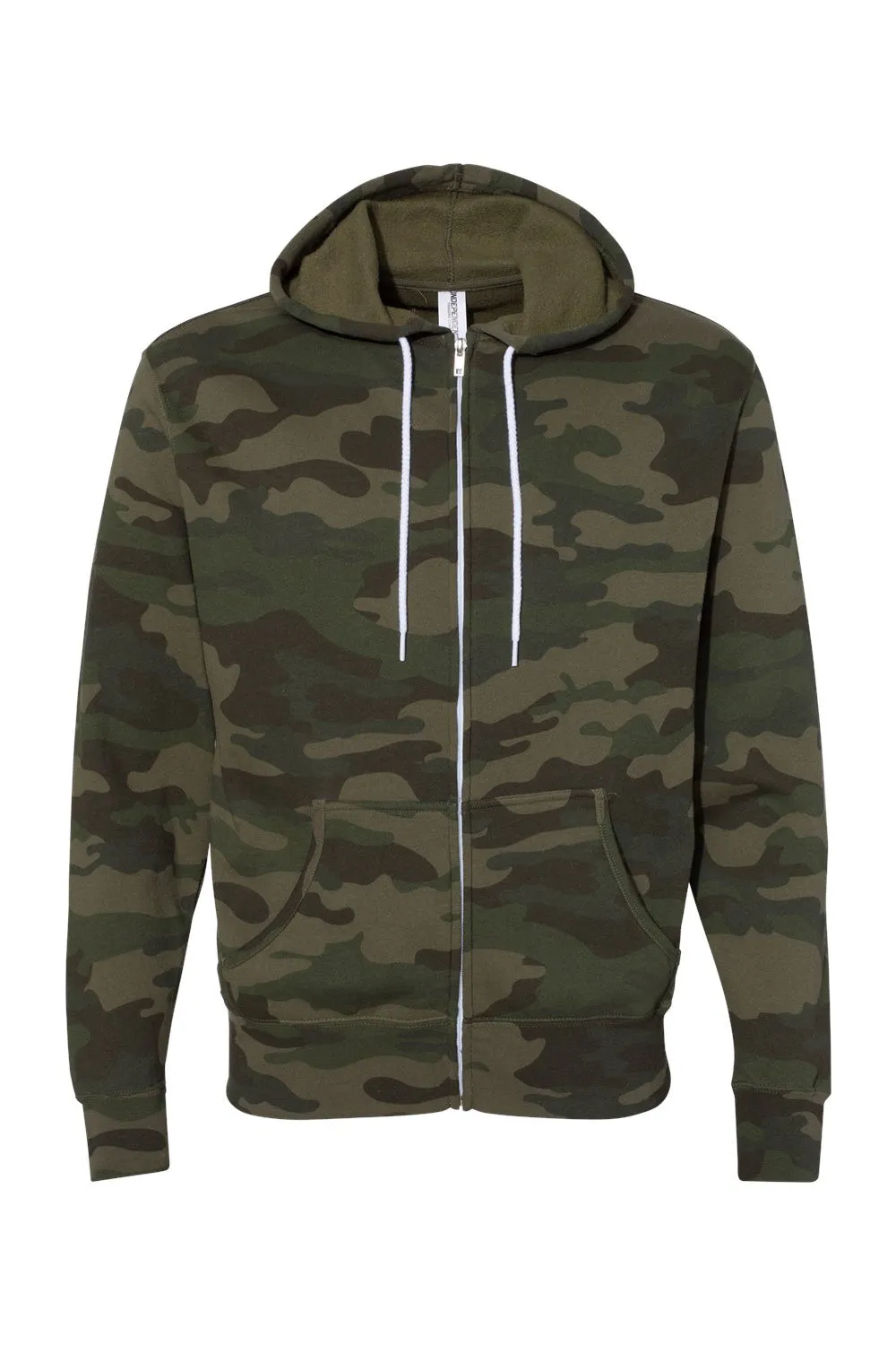 Independent Trading Company Mens Full Zip Hooded Sweatshirt Hoodie w/ Pockets - Forest Green Camo