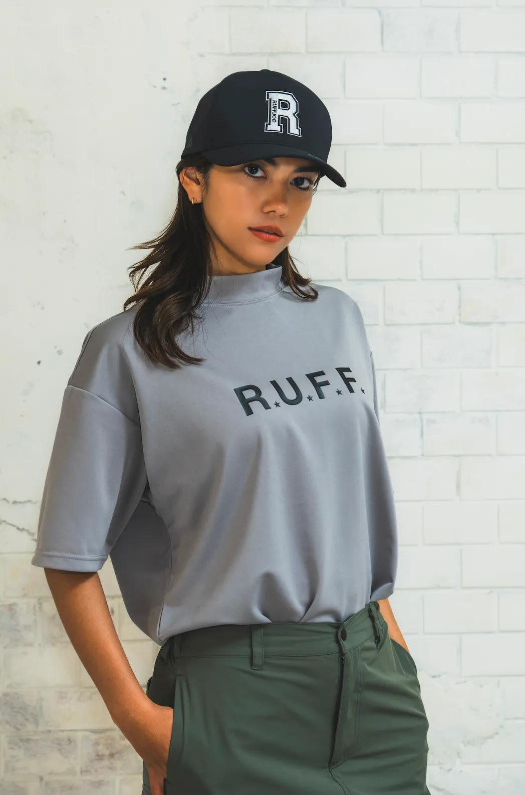IR RUFF S/S MOCK NECK TEE GREY