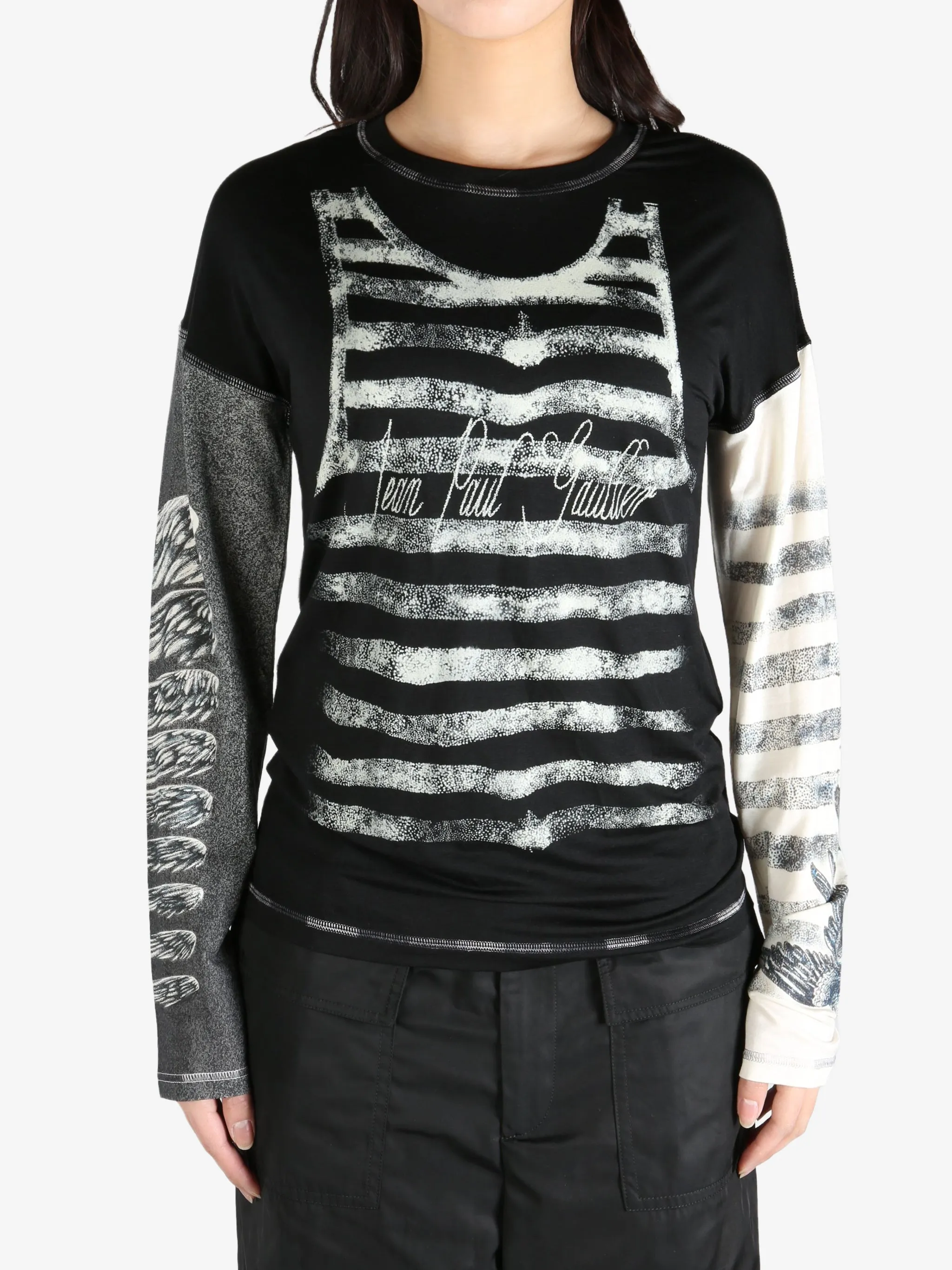 JEAN PAUL GAULTIER - Women Printed "Tattoo" Thin Jersey Long Sleeved Top Clothing_jean-paul-gaulti