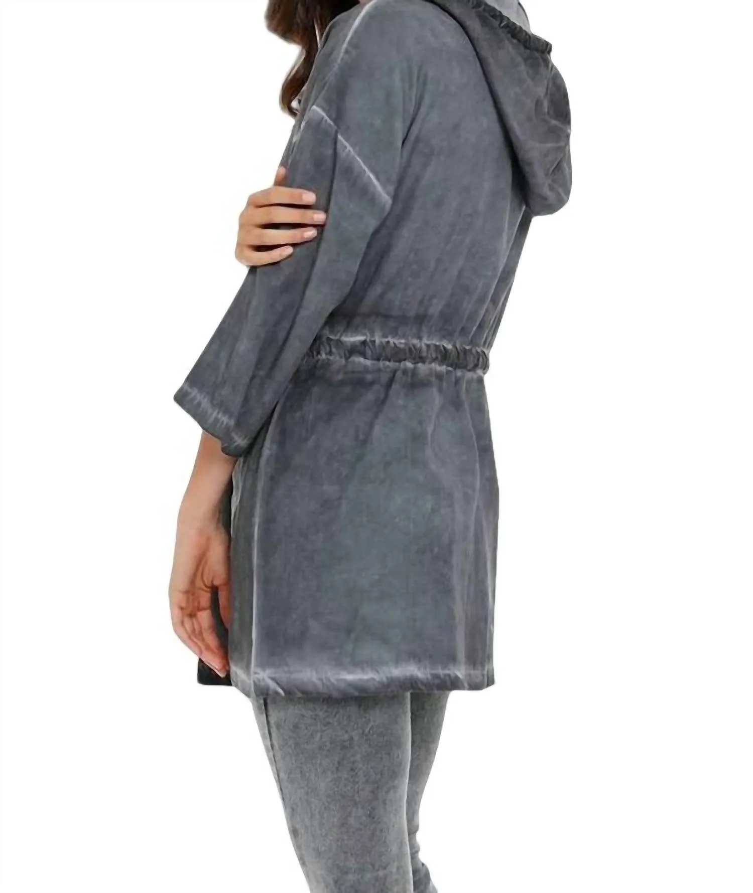 Jennifer Hooded Long Trench Coat In Charcoal