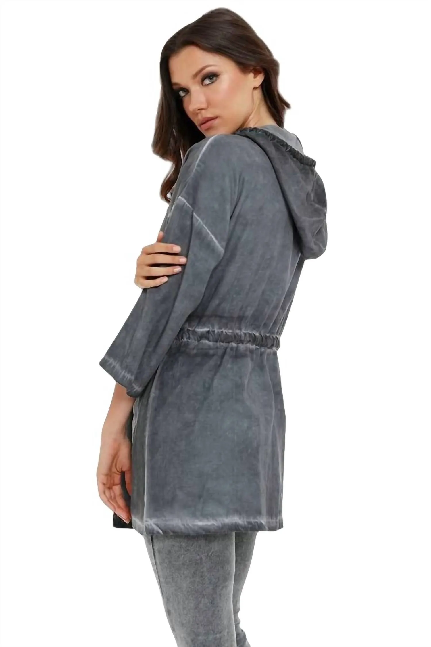 Jennifer Hooded Long Trench Coat In Charcoal