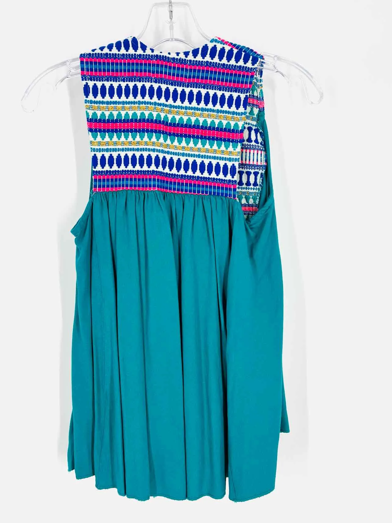 Judith March Size S Teal/Multi Embroidered Tassels Tops Top-Sleeveless