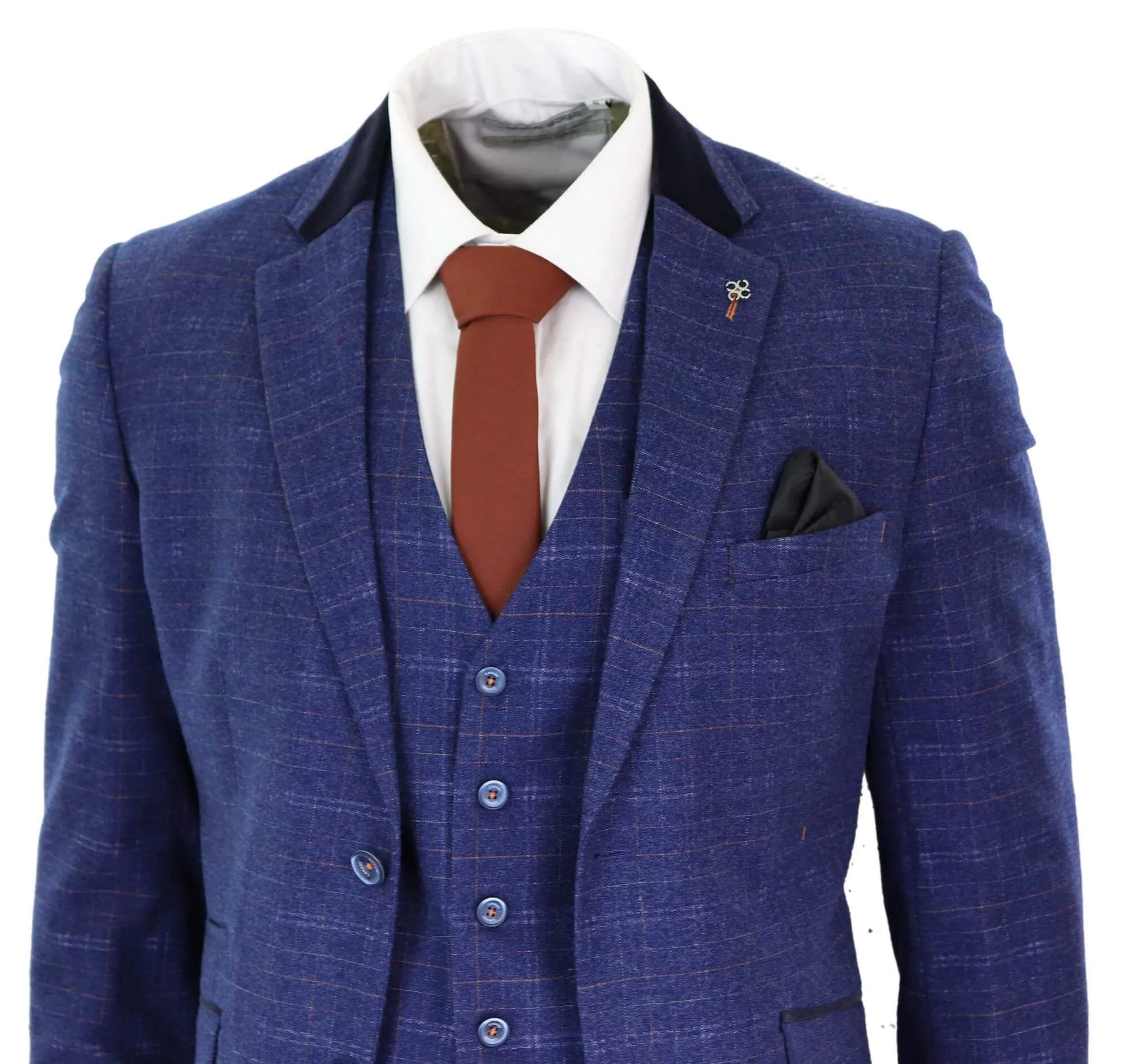 Kaiser Blue Tweed Check 3 Piece Suit Classic
