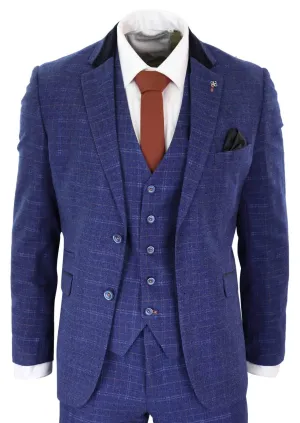 Kaiser Blue Tweed Check 3 Piece Suit Classic