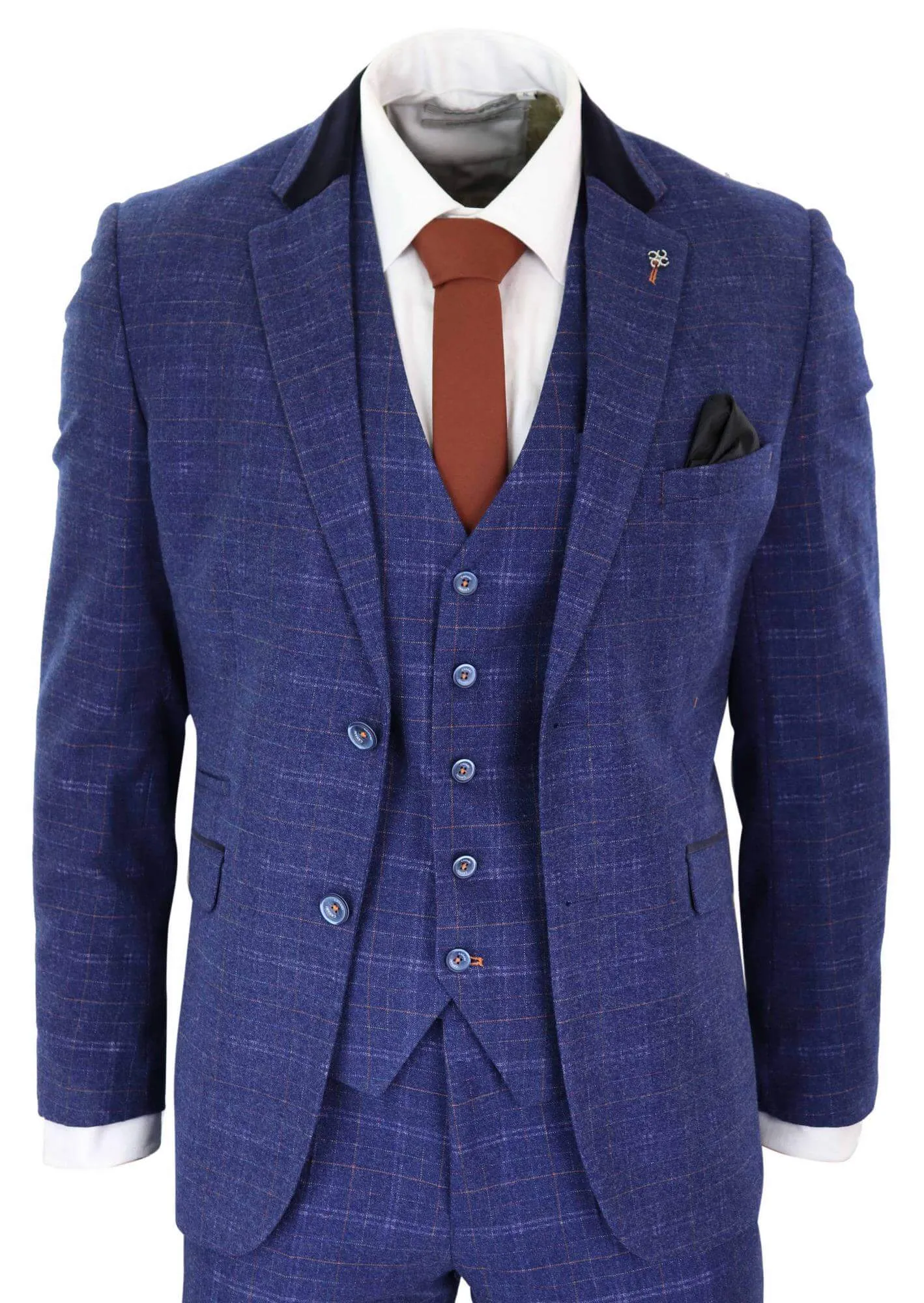 Kaiser Blue Tweed Check 3 Piece Suit Classic