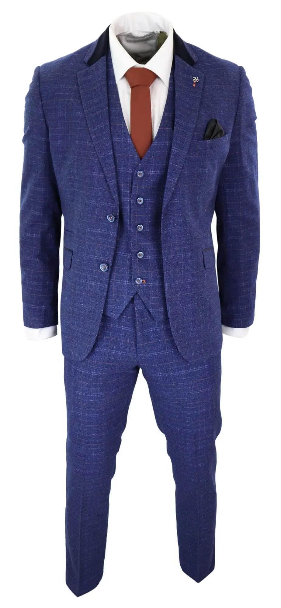 Kaiser Blue Tweed Check 3 Piece Suit Classic