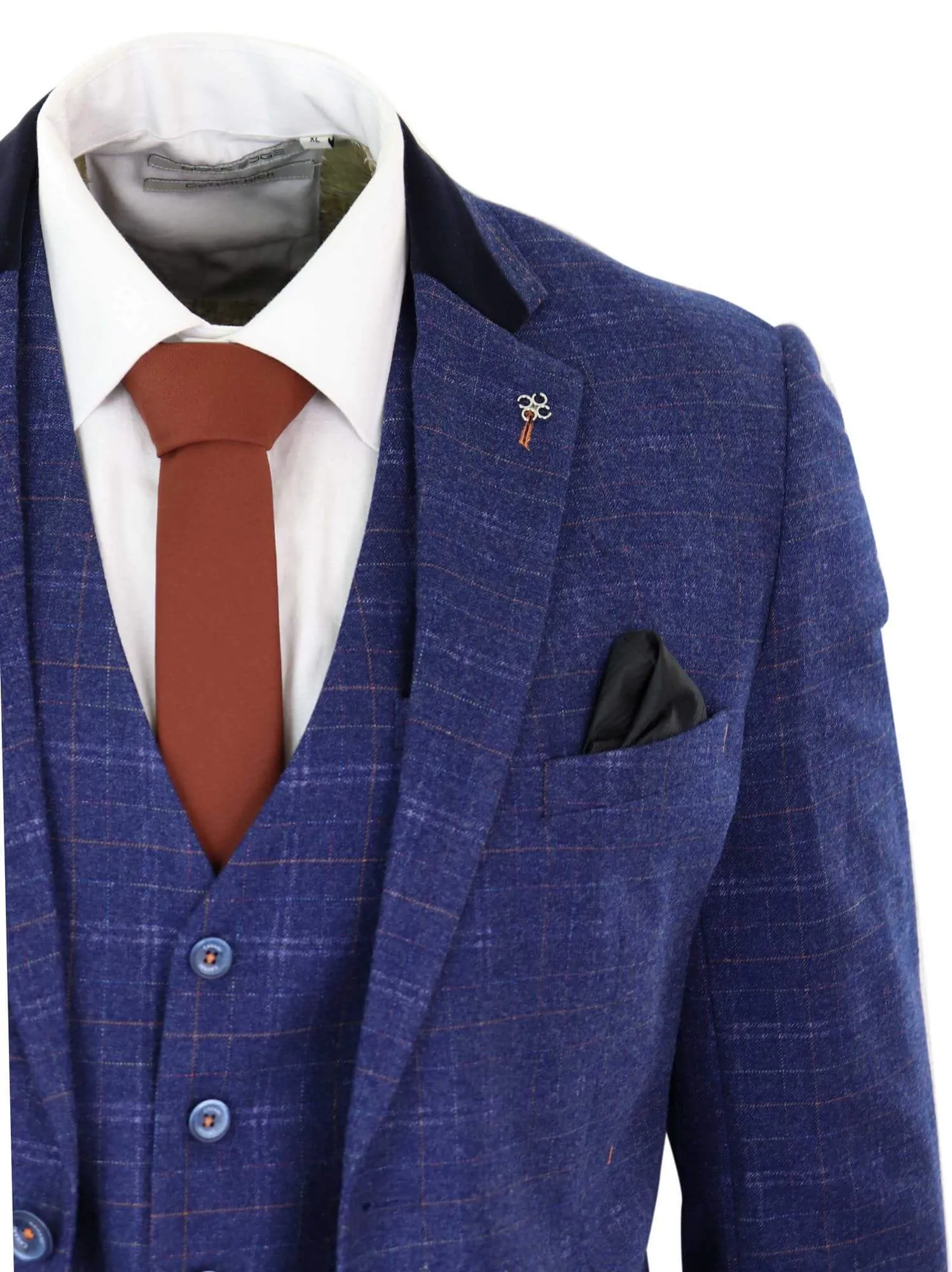 Kaiser Blue Tweed Check 3 Piece Suit Classic