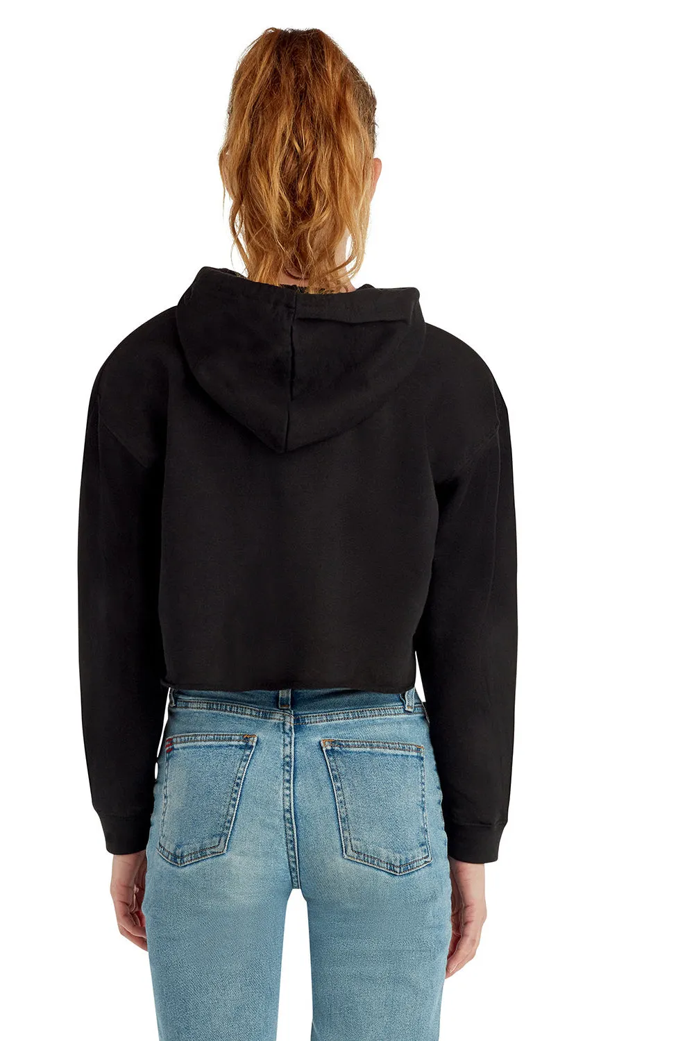 Lane Seven Womens Cropped Fleece Hooded Sweatshirt Hoodie - Black