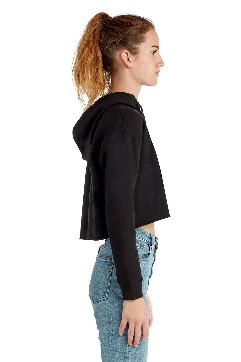 Lane Seven Womens Cropped Fleece Hooded Sweatshirt Hoodie - Black