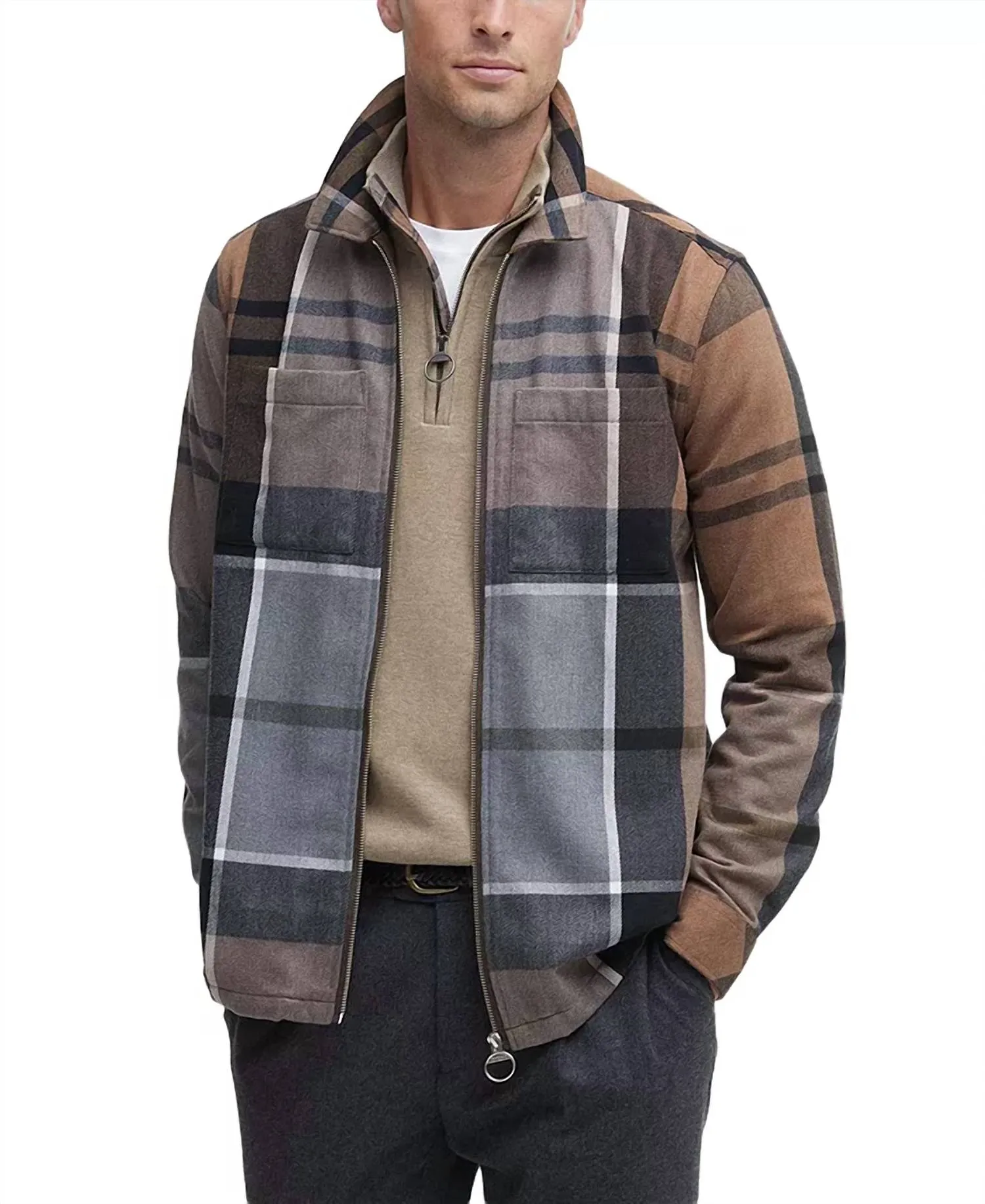 Lannich Tartan Brushed Twill Shirt Jacket In Cedearwood
