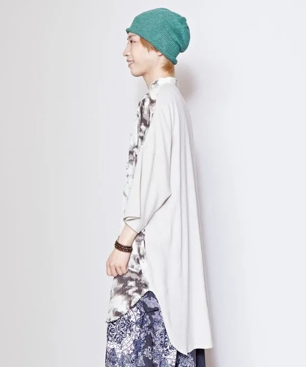 Linen Blend Tie Dye Stand Collar Shirt