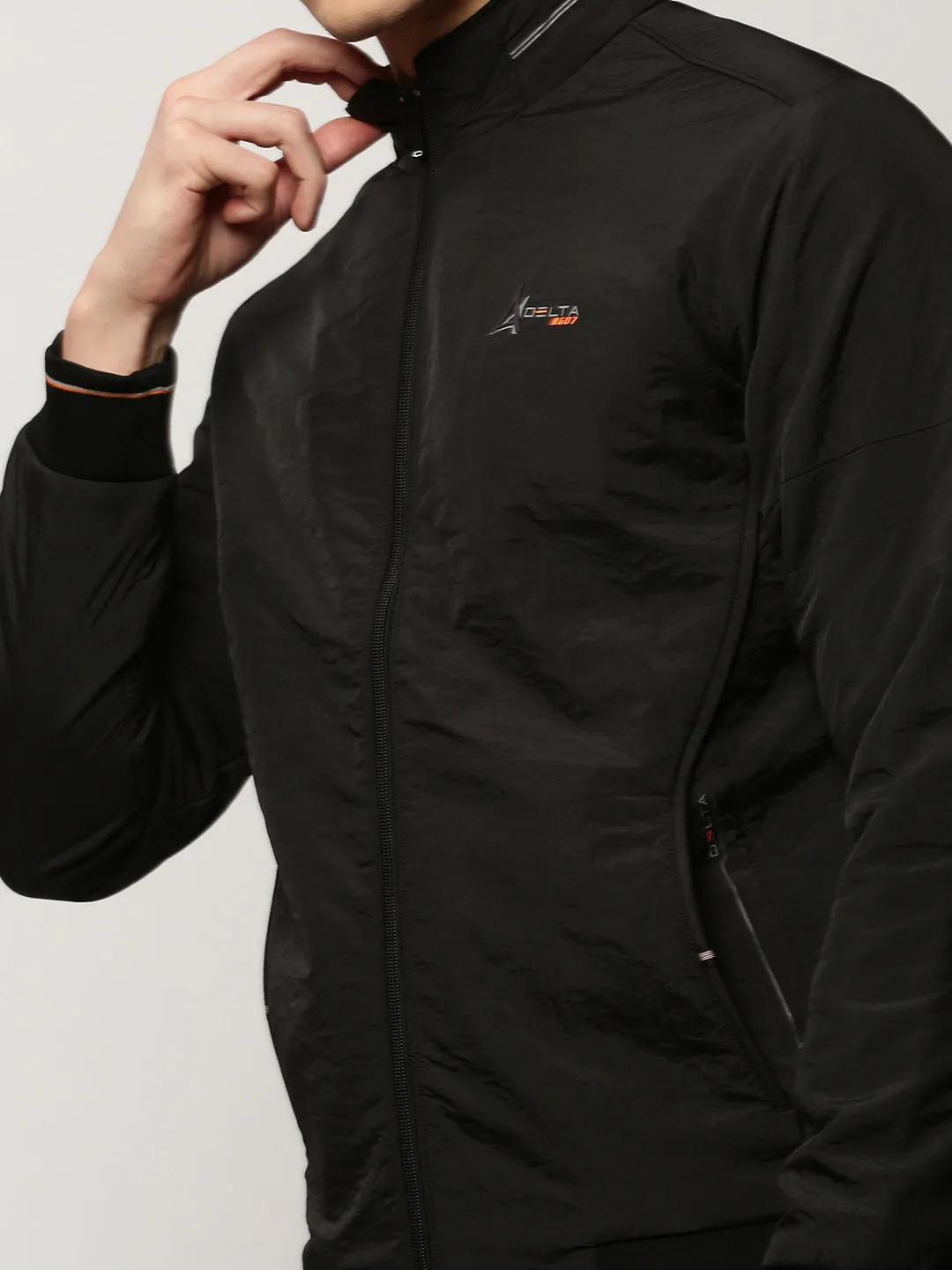 Men Black Mock Collar Bomber Jacket