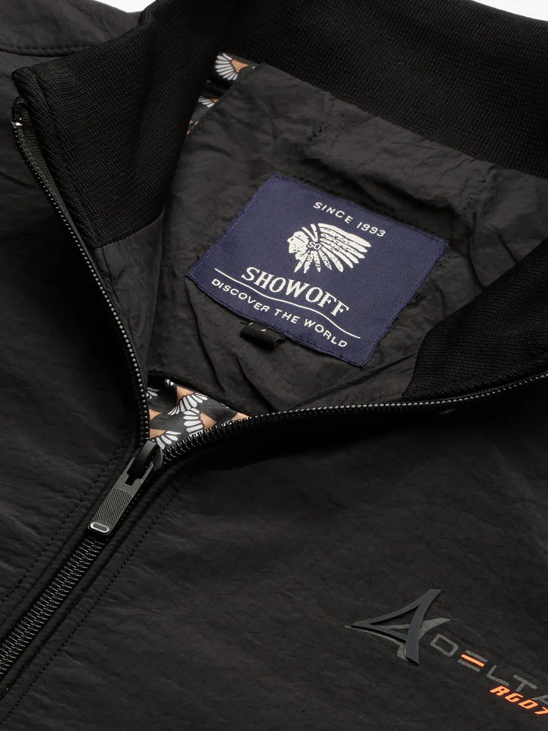Men Black Mock Collar Bomber Jacket