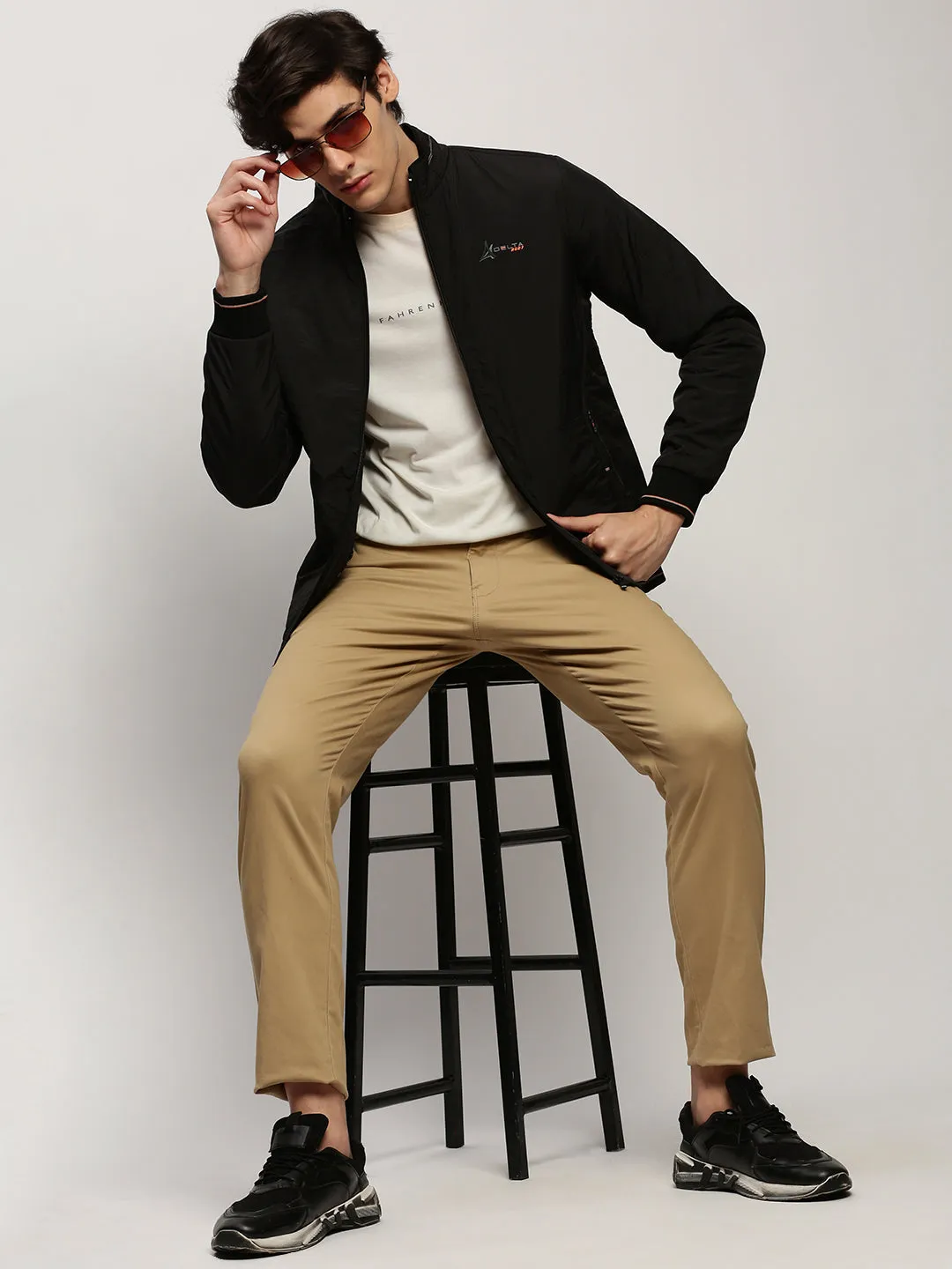 Men Black Mock Collar Bomber Jacket