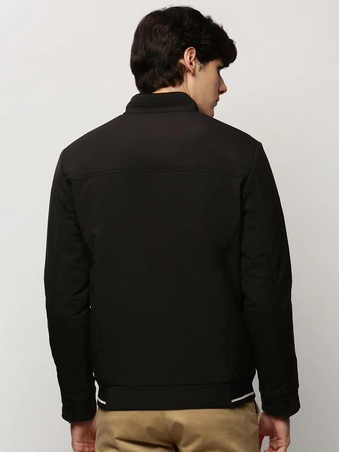 Men Black Mock Collar Bomber Jacket