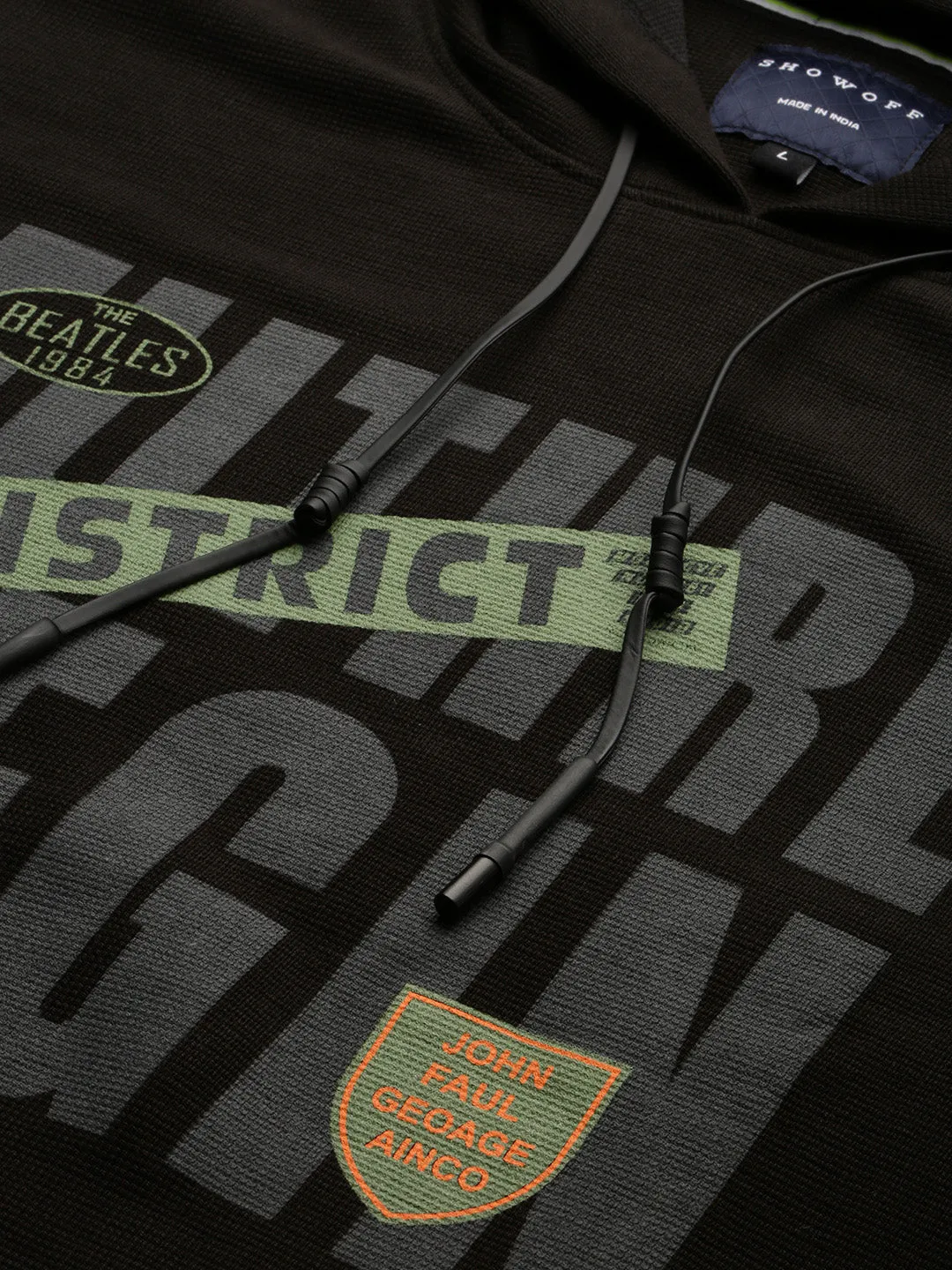 Men Black Typography Printed Hooded Cotton Pullover