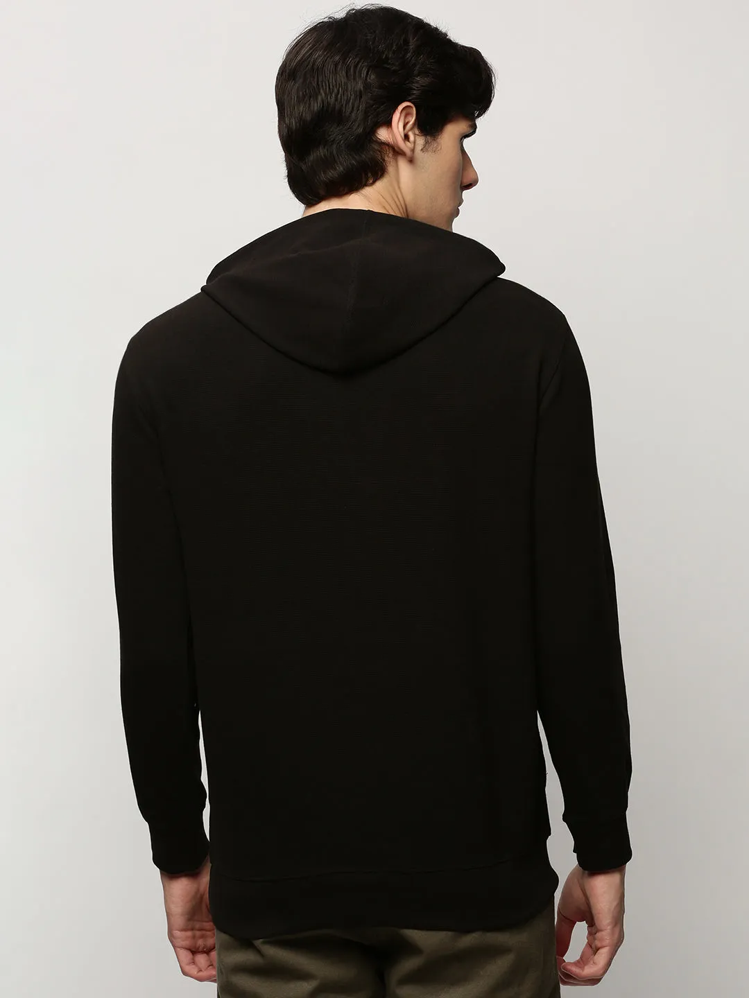 Men Black Typography Printed Hooded Cotton Pullover