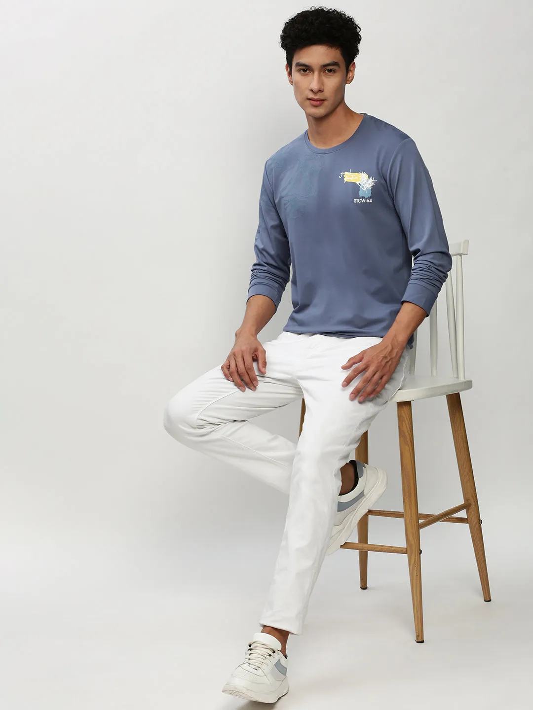 Men Blue Graphic Printed Cotton Sweatshirt