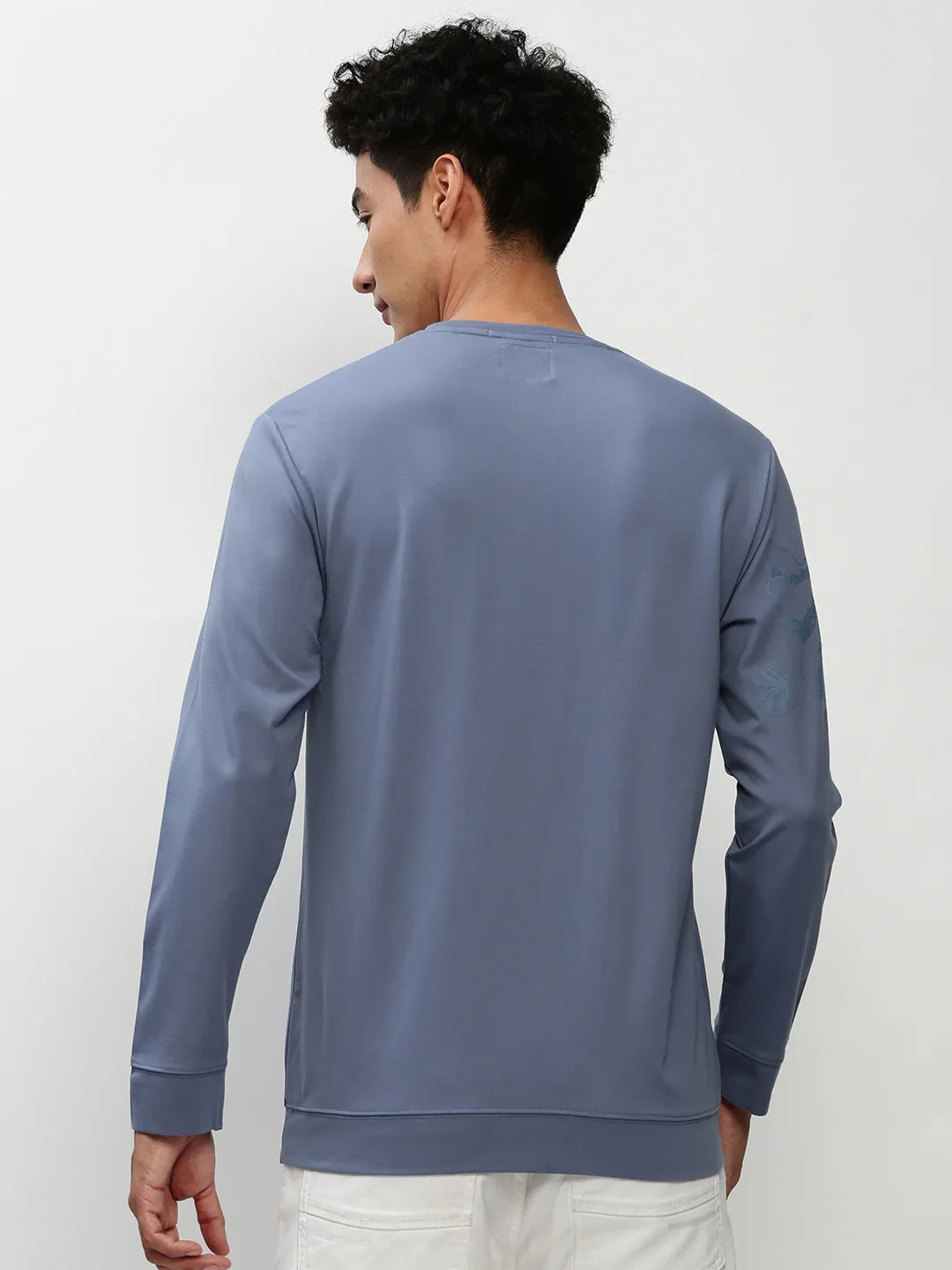 Men Blue Graphic Printed Cotton Sweatshirt