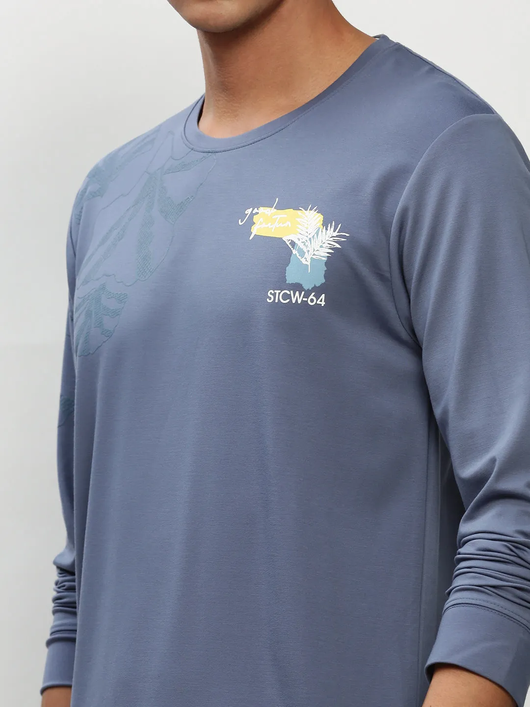 Men Blue Graphic Printed Cotton Sweatshirt