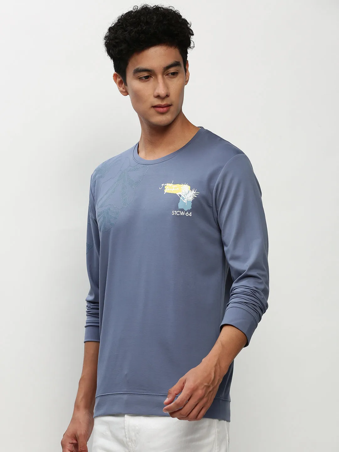 Men Blue Graphic Printed Cotton Sweatshirt