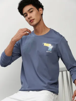 Men Blue Graphic Printed Cotton Sweatshirt