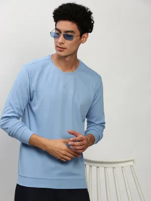 Men Blue Long Sleeves Cotton Pullover