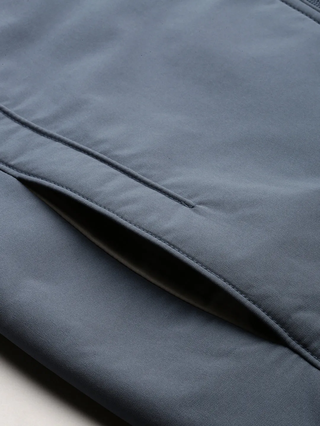 Men Blue Mock Collar Bomber Jacket