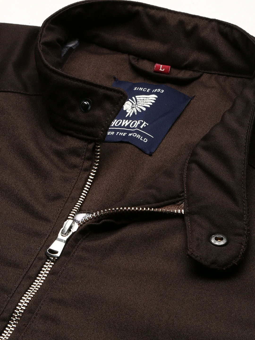 Men Brown Stand Collar Tailored Jacket