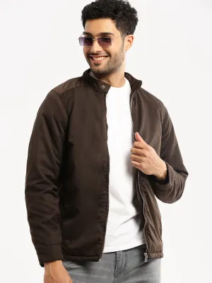 Men Brown Stand Collar Tailored Jacket