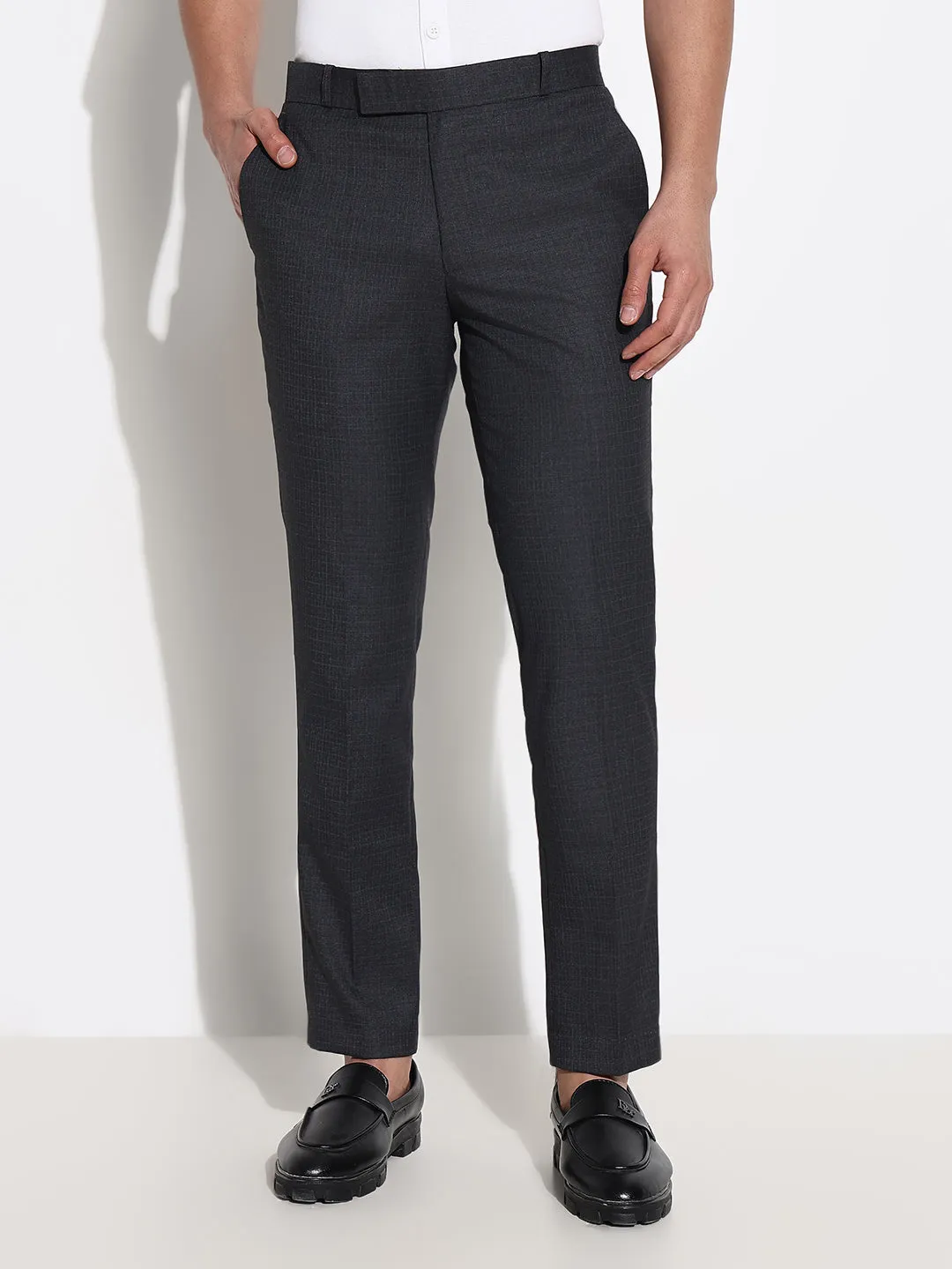Men Charcoal Solid Formal Trousers