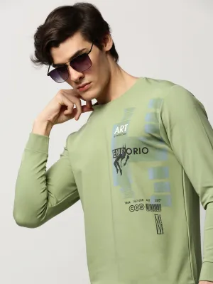 Men Green Graphic Printed Cotton Sweatshirt