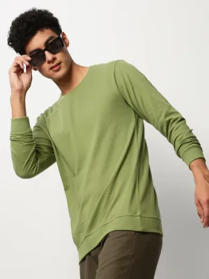 Men Green Round Neck Cotton Sweatshirt