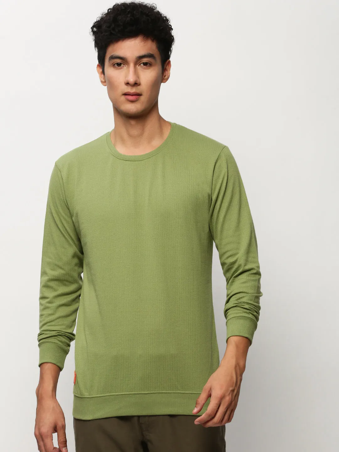 Men Green Round Neck Cotton Sweatshirt