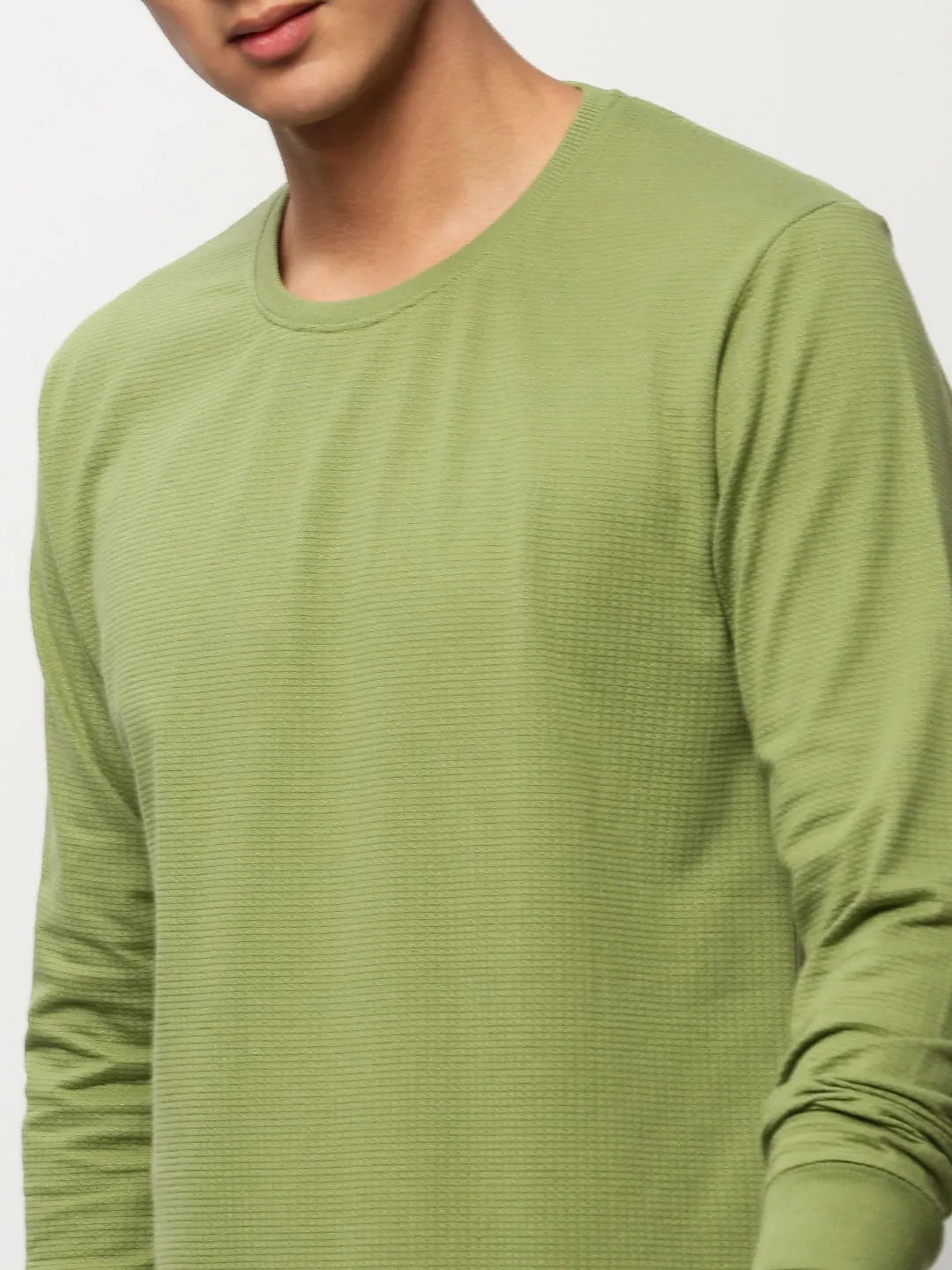 Men Green Round Neck Cotton Sweatshirt