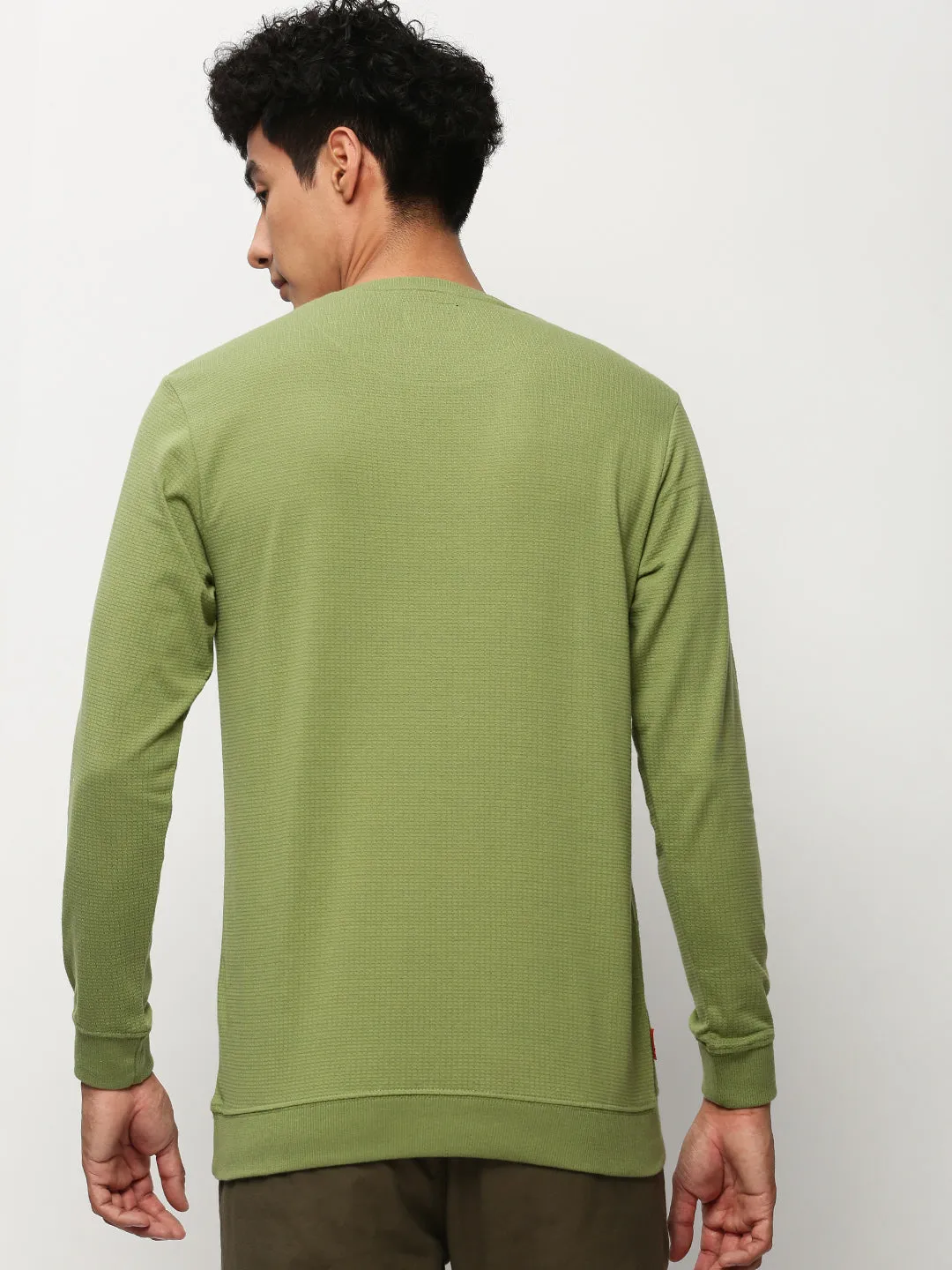 Men Green Round Neck Cotton Sweatshirt
