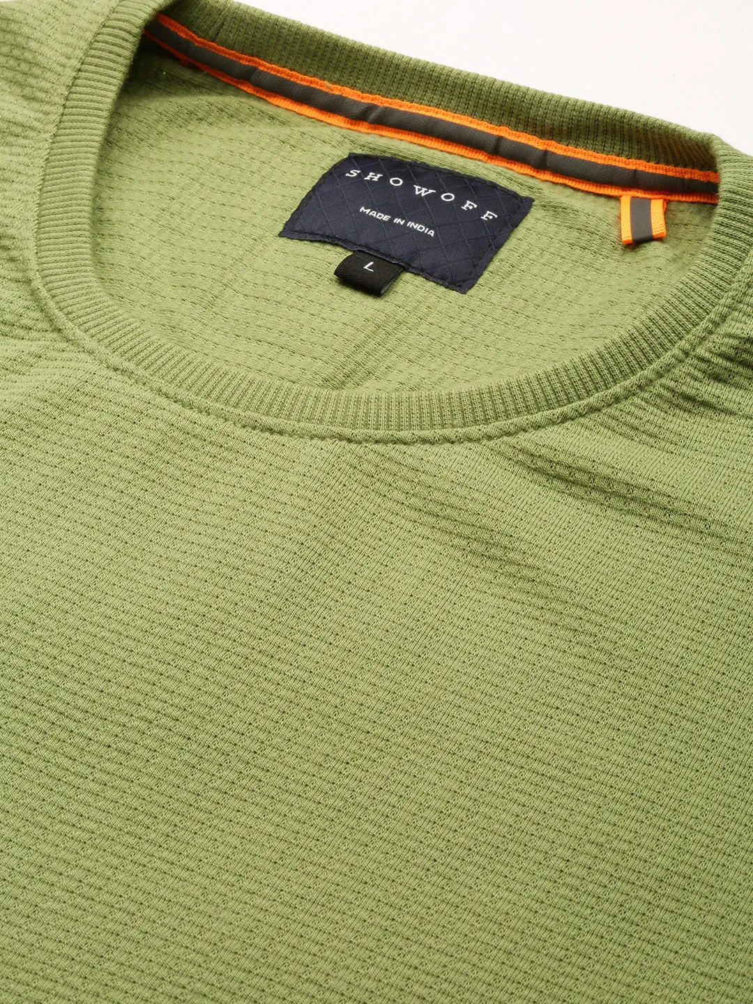 Men Green Round Neck Cotton Sweatshirt