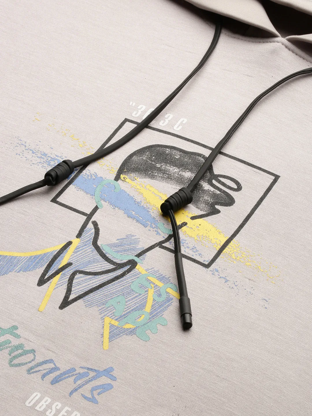 Men Grey Graphic Printed Hooded Cotton Pullover