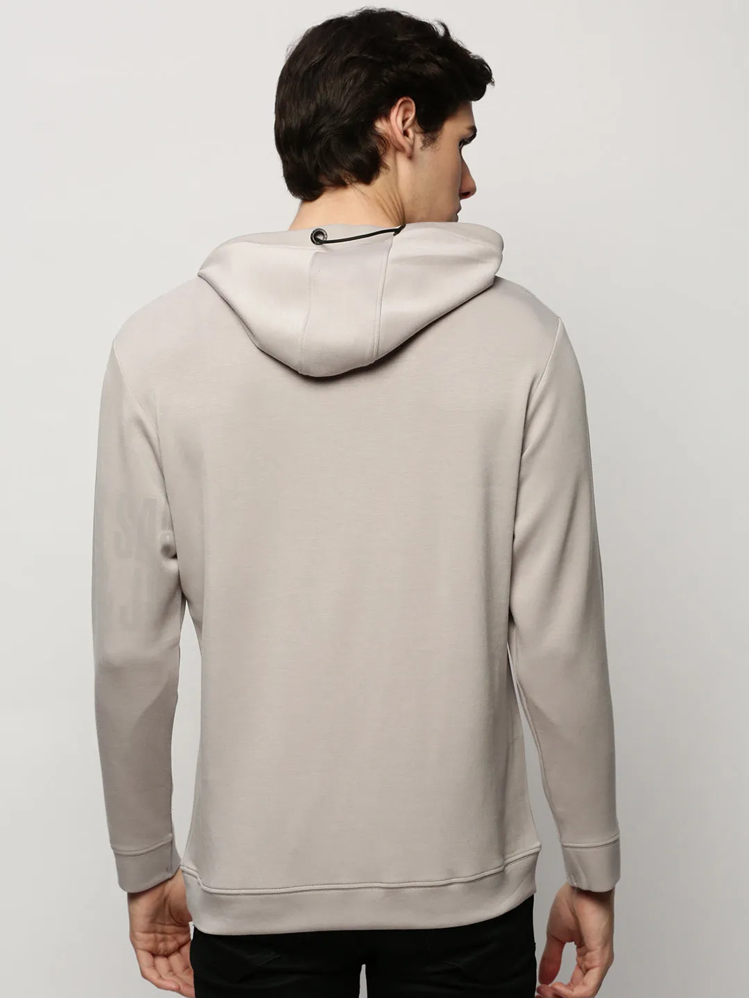 Men Grey Graphic Printed Hooded Cotton Pullover