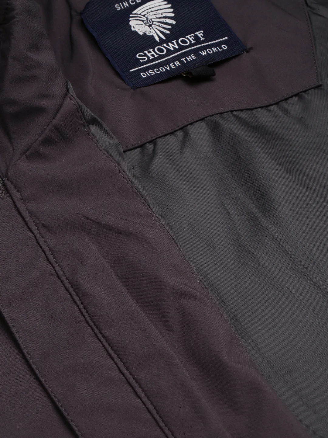 Men Grey Mock Collar Water Resistant Sporty Jacket