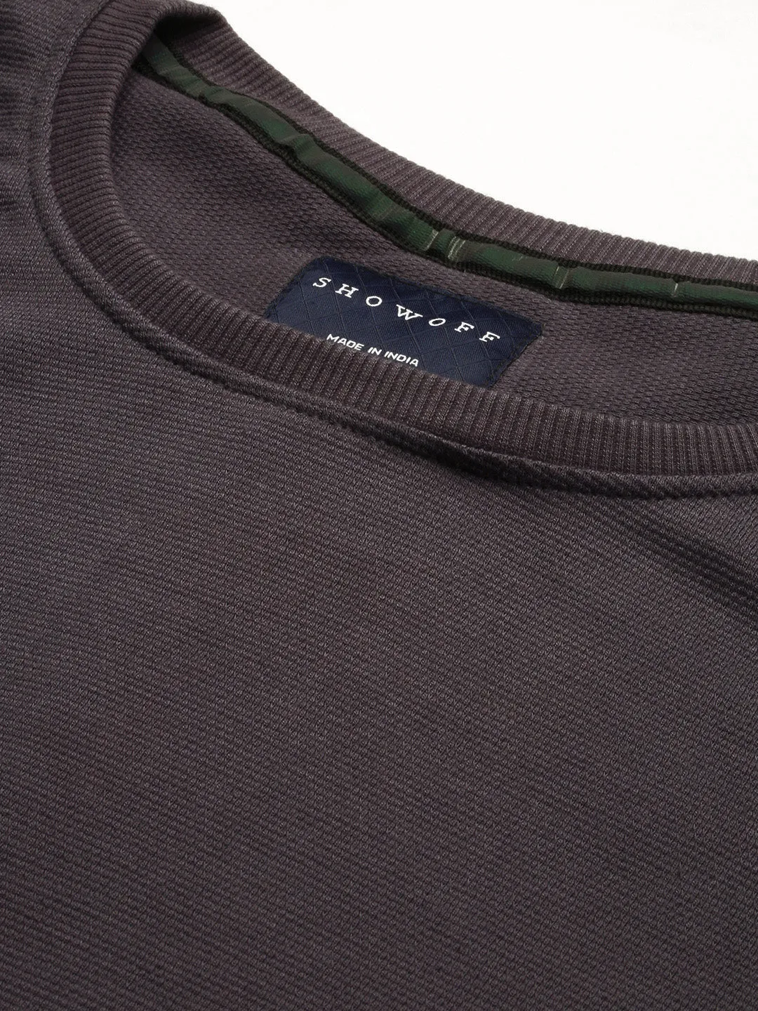 Men Grey Round Neck Long Sleeves Cotton Pullover