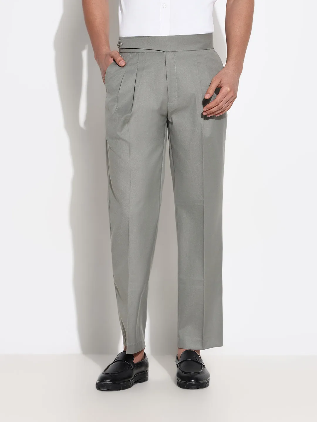 Men Grey Solid Formal Trousers